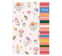 2026 A5 Week To View Family Organiser Diary - 5 Column Planner Hard Back Journal - Full Year UK Diaries With Magnetic Closure (Floral with Stripes)