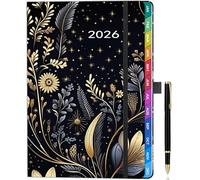 2026 A5 Weekly Diary & Planner - Week to View, Jan-Dec with Colour Tabs, Pen, Pocket, Ribbon Markers - Black - Professional Planner for Work, School & Everyday Use