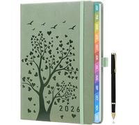 2026 A5 Weekly Diary & Planner - Week to View, Jan-Dec with Colour Tabs, Pen, Pocket, Ribbon Markers - Olive Green - Ideal for Teachers, Students & Busy Schedules