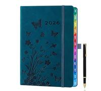 2026 A5 Weekly Diary & Planner - Week to View, Jan-Dec with Colour Tabs, Pen, Pocket, Ribbon Markers - Peacock Blue - Ideal for Work, School & Home