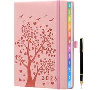 2026 A5 Weekly Diary & Planner - Week to View, Jan-Dec with Colour Tabs, Pen, Pocket, Ribbon Markers - Pink - Great for Women, Teens, Students & Daily Use