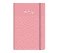 2026 A5 WTV Premium Flexi Soft Cover Floral Design Week To View Diary & Monthly Planner, Full Year Planner, Ribbon Bookmark Elastic closure (Pink Pattern)