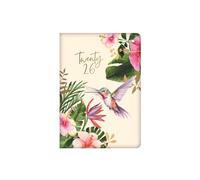 2026 A6 Appointment Diary Day to Page - Hummingbird Floral Hardcover Tropical Flower Design Planner - Compact Portable Business Student Organiser Notebook