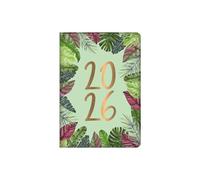 2026 A6 Appointment Diary Day to Page - Jungle Leaf Hardcover Tropical Green Nature Design Planner - Compact Portable Business Student Organiser Notebook