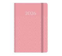 2026 A6 Week to View Diary - Pocket Size Organiser with Monthly Planner, Year Overview, Notes & Contacts - Runs Dec 2025 to Jan 2027 (Pink Geometric)