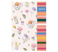 2026 A6 Week To View Family Organiser Diary - 5 Column Planner Hard Back Journal - Full Year UK Diaries With Magnetic Closure (Floral With Stripes)
