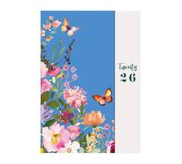 2026 A6 Week To View Family Organiser Diary - 5 Column Planner Hard Back Journal - Full Year UK Diaries With Magnetic Closure (Blue Floral)