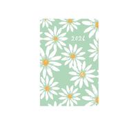 2026 A7 Pocket Diary Week to View - Mint Green Daisy Print Hardcover Wallet Size Planner - Lightweight Compact Portable Organiser Notebook - Student Work Travel Diary Gift