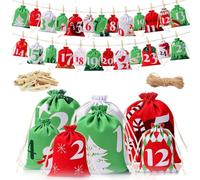 2026 Advent Calendar Bags to Fill Yourself for Christmas,24 Style Reusable DIY Fabric Drawstring Gift Bags Homemade Advent Calendar Kit with 10M Rope 25 Clips for DIY Craft Gift Xmas Tree Window Décor
