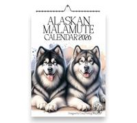 2026 Alaskan Malamute Wall Calendar, A4 Size 21.0 x 29.7 cm, Monthly Format with UK & US Holidays, Metal Binding,Malamute Dogs,Handmade,Dog Calendar,Alaskan Malamute Calendar,Malamute Gifts, 2026 Year