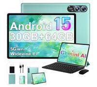 2026 Android 15 Tablet, 10 Inch Tablets with Gemini AI, 30GB+64GB+1TB Expand, 2-in-1 Octa-Core Electronics Tablets with Keyboard, Mouse, 5G WiFi, 6000mAh, GPS, Widevine L1, Split Screen -Turquoise