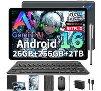 2026 Android 16 Tablet with Keyboard, Gemini AI 10 Inch Tablet, Black Case