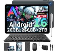 2026 Android 16 Tablet with Keyboard, Gemini AI 10 Inch Tablet, Silver Case