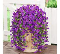 2026 Artificial Hanging Flowers Outdoor, 29.5in Realistic Artificial Flowers Plants, Fake Trailing Plants Morning Glory Decoration,No Fade UV Resistant Realistic,for Porch Patio Window (Purple,3PCS)