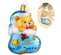 2026 Baby1st Christmas Ornament,Baby Boy Blue Socks Bear Ornament,Glass Blown Ornaments for Tree, Glass Hanging Ornaments,Christmas Decorations for Animal Lovers Holiday Party Baby Gifts
