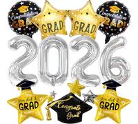 2026 Balloons Graduation Decorations, Silver 2026 Balloon Black Graduation Hat Balloon Grad Foil Balloons for 2026 Black and Gold Graduation Party Decorations