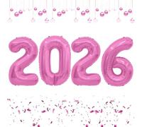 2026 Balloons, Number Balloons 40 Inch, New Years Foil Balloon 2026, Huge Eve Birthday Balloon for Happy New Years Festival Celebration Party Decoration Supplies, Pink