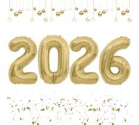 2026 Balloons, Number Balloons 40 Inch, New Years Foil Balloon 2026, Huge Eve Birthday Balloon for Happy New Years Festival Celebration Party Decoration Supplies, Matt Gold