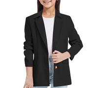 2026 Blazer Jacket for Girls, Long Sleeves, Lapel Collar with Inner Pocket, Open Front, Casual Blazer Suit for Children, Fashion T-shirts, black, 11-12 Years