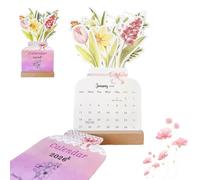2026 Blooming Floral Desk Calendar, 2026 Mini Standing Floral Desktop Calendar with Wooden Base, Mini Standing Flip Flower Vase Shaped Decorative Monthly Planner Memo (1pc)