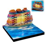 2026 Boat Sculpture 3D Tear-Away Calendar w LED Lights,2026 Calendar Tear-Off Page Carved DIY Art Craft with Acrylic Display Box