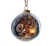 2026 Bookstore Animal Series Reading Ornaments, 3D Crystal-like Plastic Figurines of Squirrel Fox Raccoon Hedgehog Rabbit Bear Owl with Books, Sparkling Stars & Sequins for Christmas Tree Decor