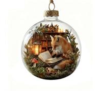 2026 Bookstore Animal Series Reading Ornaments, 3D Crystal-like Plastic Figurines of Squirrel Fox Raccoon Hedgehog Rabbit Bear Owl with Books, Sparkling Stars & Sequins for Christmas Tree Decor