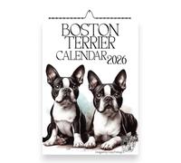 2026 Boston Terrier Wall Calendar, A4 Size 21.0 x 29.7 cm, Monthly Format with UK & US Holidays, Photo Paper,Dog Calendars,Handmade,Boston Dogs,Terriers 2026,Boston Terrier Gifts, Wall Calendar 2026
