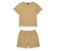 2026 Boys 2-Piece Set Soft Comfortable Cotton Casual Daily Outfit Set (Gold, 3-4 Years)
