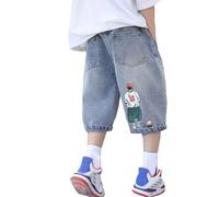2026 Boys Outdoor Summer Trousers Stylish Denim Shorts with Unique Cuffed Hem Kids Ages 3 to 14 Years Perfect Active Adventures Dino Pants Boys, blue, 10-12 Years