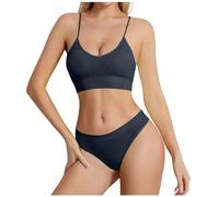 2026 Bras for Women Bra Gathering Thin Steel Oversized Sports Suspender Vest French Triangular Cup Set (Navy, L)
