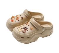 2026 Breathable Platform Clogs for Women Men Unisex Slip On Comfortable Casual Shoes with Charm Accessories for Daily Wear All Seasons Shoes with Wedge Heel for Women Black, khaki, 7 UK