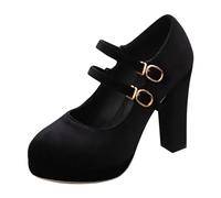 2026 Bridesmaids High Heels for Women Casual Chunky Toe Slingback Platform Faux Leather Wide Fit Commute Cocktail Cushioned Insole Office Work (2) Black
