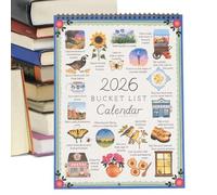 2026 Bucket List Calendar, 12 Months Spiral Wire Bound Wall Calendar, 9 X 12 Inch Spiral Bound Planning Notebook For Decor Habit Task Mental Home Reading Study School Workout