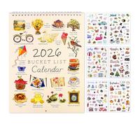 2026 Bucket List Calendar, 12 Months Spiral Wire Bound Wall Calendar with 6 Sheets Scrapbooking Stickers, Family Calendar 2026, To-Do List & Notes, Wall Calendar for Planning Home Decor