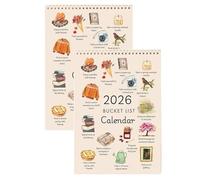 2026 Bucket List Calendar,Art Watercolor Monthly CalendarActivities,Illustrated Monthly Pages,Inspire Gentle Adventures And Meaningful Moments,For Home Office Organization & Mindful Living (2 pcs)
