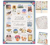 2026 Bucket List Calendar, Inspirational 12-Month Wall Calendar with Illustrated Pages, Spiral-Bound Hanging Planner for Slow down & Savor the Seasons, Home Decor Gift (1PC)