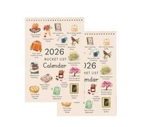 2026 Bucket List Wall Calendar, 12-Month Inspirational Goal Planner with Motivational Illustrations, Slow Living Wall Vertical Calendar Fun Monthly Checklist Wall Decor for Home & Office (2 PCS)