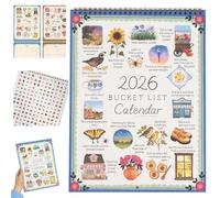 2026 Bucket List Wall Calendar - 12-Month Inspirational Illustrated Calendar with Gentle Life Goals & Seasonal Prompts, Spiral-Bound Hanging Planner for Mindful Living & Simple Joys, 9”*12” (1 Pcs)
