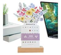 2026 Calendar - 8.7 X 4 Inches Monthly Floral Desktop Planner, January To December Agenda Plus Elegant Wood Base, Aesthetic Standing Calendar For Home Office & Classroom, Compact Spiral Design