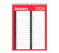 2026 Calendar A4 Large Month to View Spiral Bound Wall Planner Red and Black Calendar for Home Business Office School 1 January 2026 to 31 December 2026