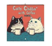 2026 Calendar Cat Wall | Cats Drinking Coffee Monthly Humour 12 Months, January to December 2026 Wall Planner for Office Home School Appointment Planning