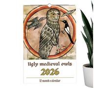 2026 Calendar - Medieval Owls Wall Planner for Organization | Monthly Schedule Chart with Artistic Illustrations, Writable Grid Hanging Loop for Friends Family Living Room Apartment, 11.81x8.27 inches