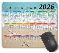 2026 Calendar Mouse Pad with Stitched Edges, Gaming Mousepad for Computer Laptop Non-Slip Rubber Desk Mat,for New Year Office Gift (9.5 X 7.9 Inch) - Beach Starfish