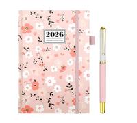 2026 Calendar Notebook,Flower Notebook, Thick Leather Journal For Women, A5 Day Per Page From January 2026 - December With Pen,Note Taking School Office (pink2)