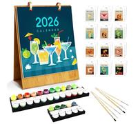 2026 Calendar Paint by Numbers for Adults, Cocktails Theme Paint by Numbers Kits, 12 Month Standing Flip Planner, DIY Number Painting for Home Office Desk Decor