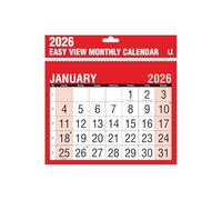2026 Calendar UK - Easy View Monthly Planner - Large Font Month to View Spiral Bound Wall Hanging Year Planner/Organiser - for Home Business Office School