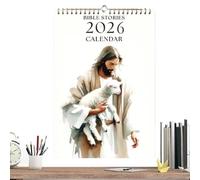 2026 Calendar Wall,2026 Monthly Bible Story Wall Calendar - Christian Religious Planner Inspirational Jesus Hold Sheep Home Decor for Kitchen Church Holiday