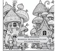 2026 Calendar Whimsical Mushroom Village Coloring Pages