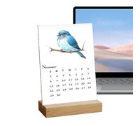 2026 Calendar with Birds - Vertical Monthly Planner in Watercolour Design | with Wooden Stand Monthly 2026 Desk Calendar - For Organisation and Scheduling